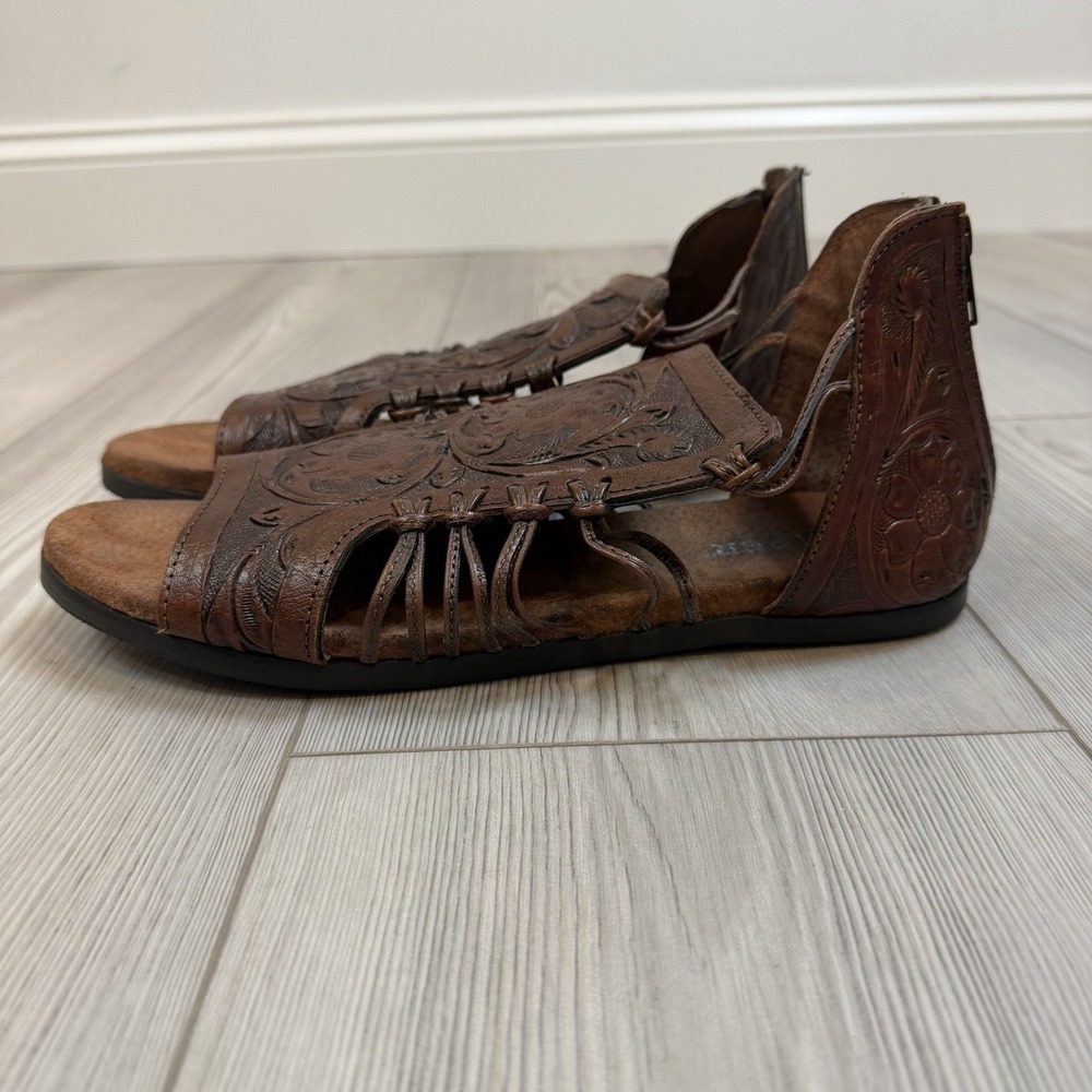 Roper Women's Size 11 Camilla Sandals Brown Tooled Leather